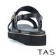 TAS 水鑽飾釦菱格縫線真皮厚底涼鞋 黑色 product thumbnail 5