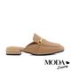 穆勒鞋 MODA Luxury 純色羊皮金屬鏈方頭低跟穆勒拖鞋－杏 product thumbnail 3