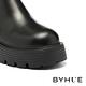 短靴 BYHUE 簡約率性牛皮拼接軟芯切爾西厚底短靴－黑 product thumbnail 6