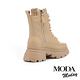 短靴 MODA MODAY 帥氣時髦拉鍊綁帶牛皮厚底短靴－杏 product thumbnail 4