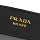 PRADA 金屬LOGO拼色防刮牛皮寬背帶拉鍊斜背包(黑/灰) product thumbnail 6