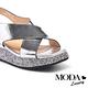 涼鞋 MODA Luxury 華麗個性交叉寬帶金蔥厚底涼鞋－銀 product thumbnail 6