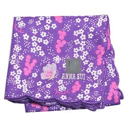 ANNA SUI 優雅荷葉邊蝴蝶品牌字母刺繡LOGO繽紛小花帕領巾(紫色底)