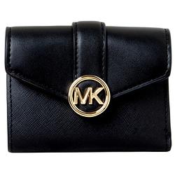 MICHAEL KORS CARMEN立體LOGO皮革拼接三折釦式短夾-黑