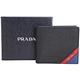 PRADA Saffiano 浮刻拼色防刮牛皮八卡對折短夾(黑x藍) product thumbnail 6