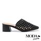 拖鞋 MODA Luxury 簡約質感鏤空編織穆勒粗高跟拖鞋－黑 product thumbnail 3