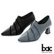 【bac】摩登異材質特殊鞋跟拼接深口粗跟鞋-藍灰 product thumbnail 5