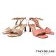 Tino Bellini 巴西進口編織牛皮繞踝高跟涼鞋-粉 product thumbnail 6