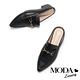 拖鞋 MODA Luxury 復古時尚馬銜釦穆勒尖頭低跟拖鞋－黑 product thumbnail 5
