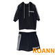 透膚連帽上衣+撞色條紋短褲兩件套 (共二色)-ROANN product thumbnail 4