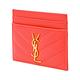 YSL MONOGRAM系列V字縫線魚子醬牛皮金屬LOGO萬用票卡/證件名片夾(蜜桃粉) product thumbnail 2