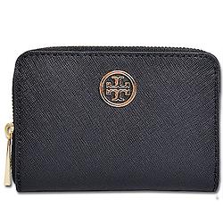 TORY BURCH ROBINSON 經典LOGO防刮皮革拉鍊零錢包-時尚黑