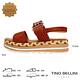 Tino Bellini 牛麂皮雙釦帶草編厚底涼鞋-紅棕 product thumbnail 3