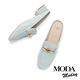 穆勒鞋 MODA MODAY  復古迷人格紋全真皮方頭低跟穆勒拖鞋－藍 product thumbnail 5