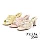 拖鞋 MODA MODAY 質感交叉編織羊皮方頭高跟拖鞋－粉 product thumbnail 7
