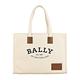 BALLY Crystalia英文印字LOGO柔軟帆布B字皮標設計吸釦肩背托特包(大/自然白) product thumbnail 2