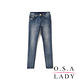 O.S.A LADY 撞色車縫線磨白刷色窄管褲 (藍色) product thumbnail 7