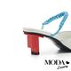 拖鞋 MODA Luxury 優雅小時髦撞色腳背編織繫帶尖頭高跟拖鞋－白 product thumbnail 4