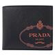 PRADA 徽章大LOGO雙色防刮牛皮八卡短夾(深藍/橘) product thumbnail 2