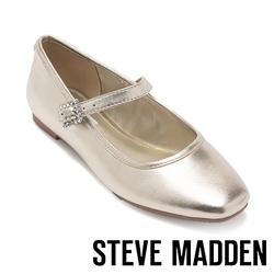 STEVE MADDEN-GOLDYN 真皮鑽釦方頭瑪莉珍鞋-金色