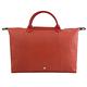 【買就送】LONGCHAMP Le Pliage Cuir撞色小羊皮大兩用手提旅用包(橘紅) product thumbnail 6