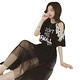 【Lydia】韓版甜美蕾絲露肩字母印花洋裝+網紗裙兩件套組(黑 F) product thumbnail 2