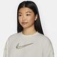 Nike NSW SWSH FLC CREW MD CRP 縫線 短版 女長袖上衣-灰白-DO7212030 product thumbnail 3