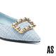 低跟鞋 AS 奢華優雅珍珠方釦毛呢尖頭低跟鞋－藍 product thumbnail 6