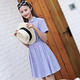 甜美小立領豎條紋短袖洋裝 (藍色)-Kugi Girl product thumbnail 2