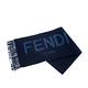 FENDI 經典羊毛雙色格紋FENDI ROMA字母圖案流蘇圍巾 (藍色) product thumbnail 5
