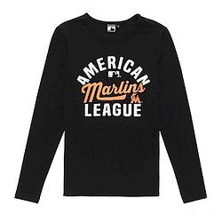 MLB-邁阿密馬林魚隊美式風印花長袖T恤-黑 (女)