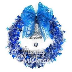 摩達客 藍銀系金蔥聖誕星星花圈(14吋)(免組裝)