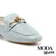 穆勒鞋 MODA MODAY  復古迷人格紋全真皮方頭低跟穆勒拖鞋－藍 product thumbnail 6