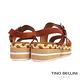 Tino Bellini 牛麂皮雙釦帶草編厚底涼鞋-紅棕 product thumbnail 5