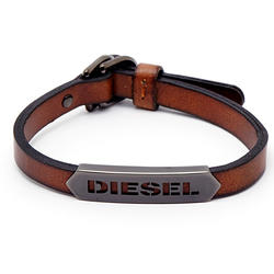 DIESEL 懷舊咖啡色LOGO皮革手環(DX1000060)