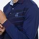 【Lynx Golf】男款內刷毛保暖個性線條感經典山貓織標長袖POLO衫-深藍色 product thumbnail 4