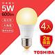 TOSHIBA東芝 第二代 高效球LED泡燈 5W-黃光4入 product thumbnail 3