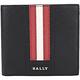 BALLY TRASAI 經典紅白條紋八卡對折短夾(黑色) product thumbnail 2