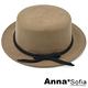 AnnaSofia 包邊平頂綁結 純羊毛圓帽紳士帽(灰駝) product thumbnail 4