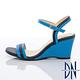 DN 台灣製造 雙色拼接繫帶楔型涼鞋 藍 product thumbnail 3