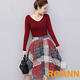 V領針織上衣+印花大擺裙兩件套 (紅色)-ROANN product thumbnail 4
