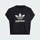 Adidas Short Tee IB1406 女 短袖 短版 上衣 T恤 亞洲版 休閒 三葉草 寬鬆 棉質 黑 product thumbnail 4