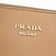 PRADA 金屬LOGO防刮牛皮拼接兩用拉鍊手提包(淺咖) product thumbnail 6