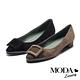 低跟鞋 MODA Luxury 沉穩內斂方釦異材質拼接尖頭低跟鞋－黑 product thumbnail 7