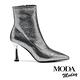 短靴 MODA MODAY 華麗復古風金蔥彈力羊皮尖頭美型高跟短靴－銀 product thumbnail 3