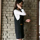撞色長袖上衣+吊帶裙兩件套 (黑色)-Kugi Girl product thumbnail 2