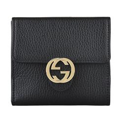 GUCCI 金屬雙G LOGO牛皮10卡釦式短夾(黑)