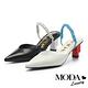 拖鞋 MODA Luxury 優雅小時髦撞色腳背編織繫帶尖頭高跟拖鞋－白 product thumbnail 7