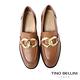 Tino Bellini 義大利進口金屬雙環鍊飾牛皮小低跟樂福鞋-棕 product thumbnail 4