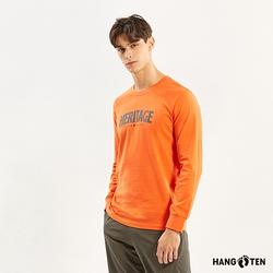 Hang Ten-男裝-純棉輕磨毛前胸印花長袖T恤-橘